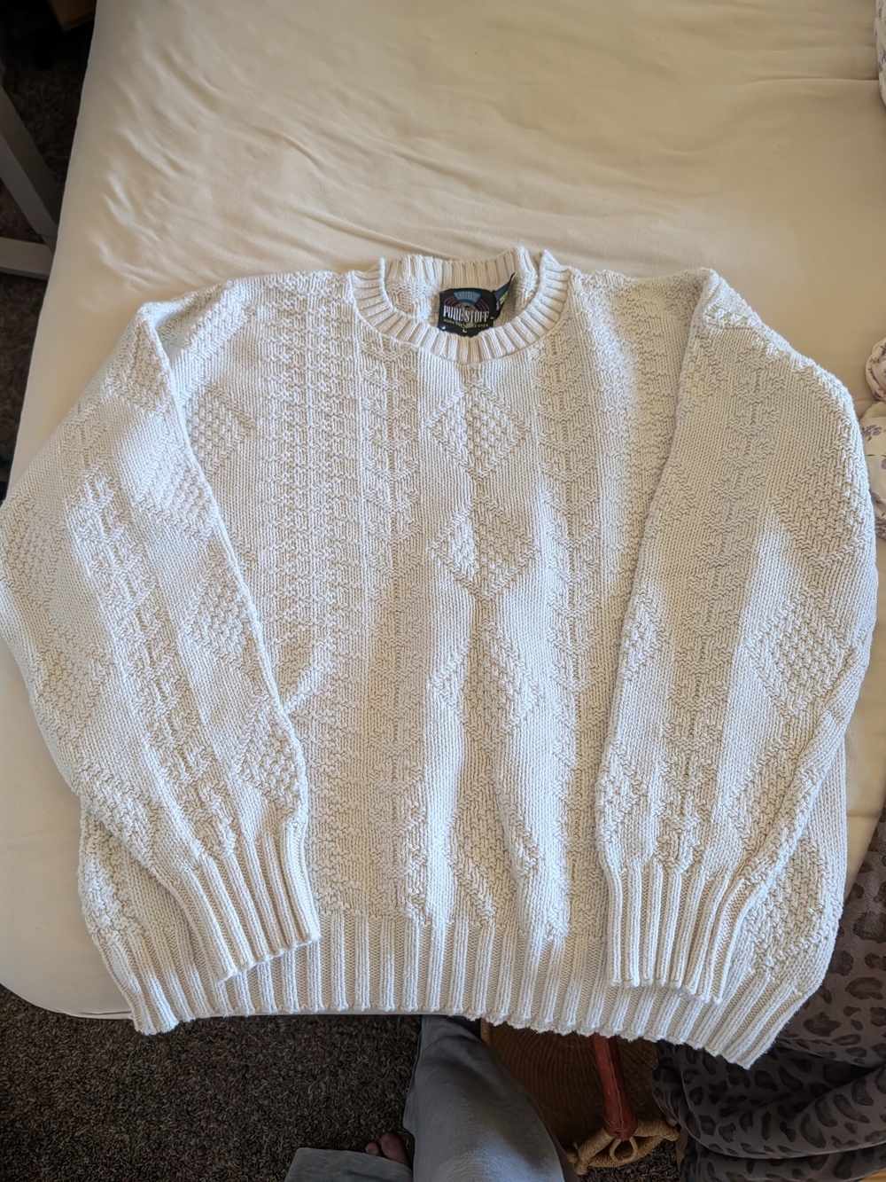 Fisherman’s Wharf White Cable Knit Crewneck Sweater